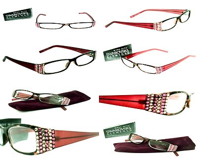 Ladies READING EYEGLASSES Made w SWAROVSKI Elements Women +1.75 Red Tortoise    