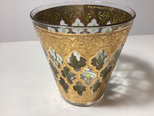 Vintage Culver LTD Valencia 22-Karat Gold Green Filigree Cocktail Rocks Glass - Picture 7 of 8