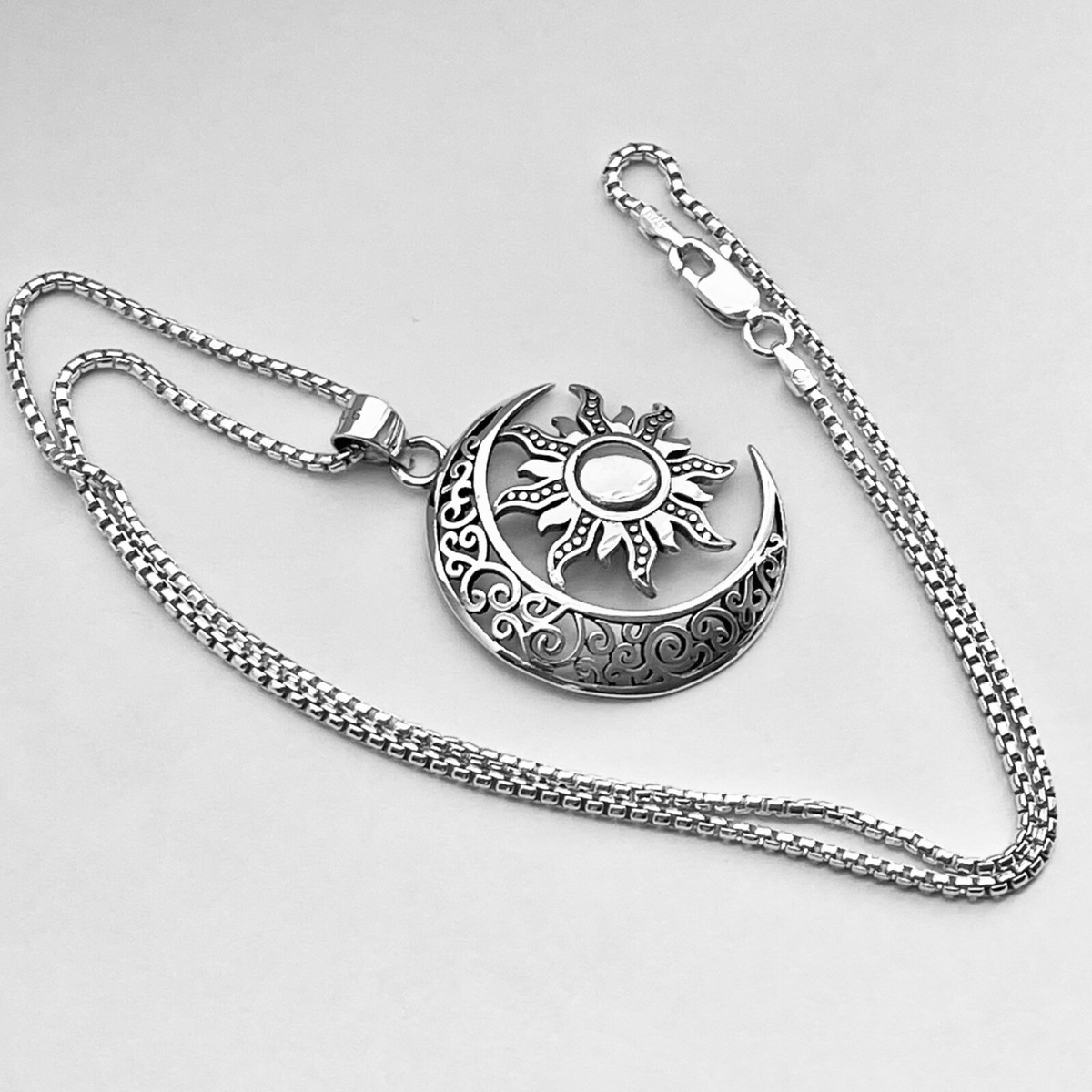Sterling Silver Large Moon and Sun Necklace, Silver Necklaces