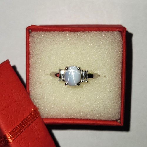 Handmade Lab Created Lindy star sapphire and zirconia sterling silver ring - Picture 7 of 9
