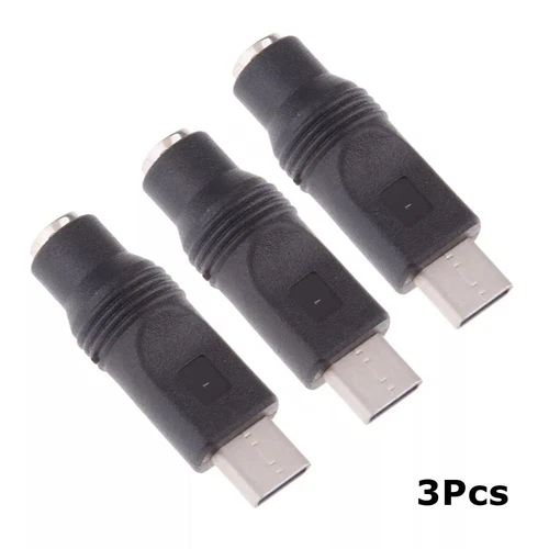 3Pcs DC Barrel Jack Plug Female to USB Type C 3.1 Male Power 5.5 mm x 2.1 mm