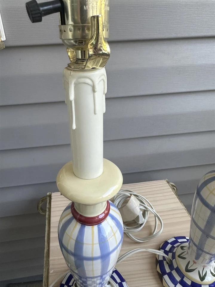 Par de lámparas vintage de tulipanes a cuadros azules candelabro inspirado en granja Foto 2 de 4