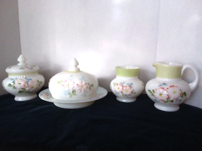 Rare! Antique Victorian Consolidated Glass Coreopsis Milk Glass Table Set EAPG