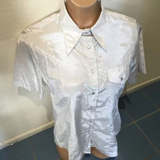 Princess by Gloriette Women's Sz 6/38 Light Gray Short Sleeve Button down Top