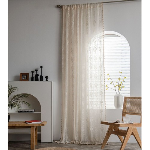 Cortina de borla de ganchillo para sala de estar vintage cortina de ventana cenefa panel para el hogar - Imagen 20 de 31