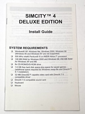 SIMCITY 4 Deluxe Edition PC Game INSTALL GUIDE Booklet ONLY *No Game Included*