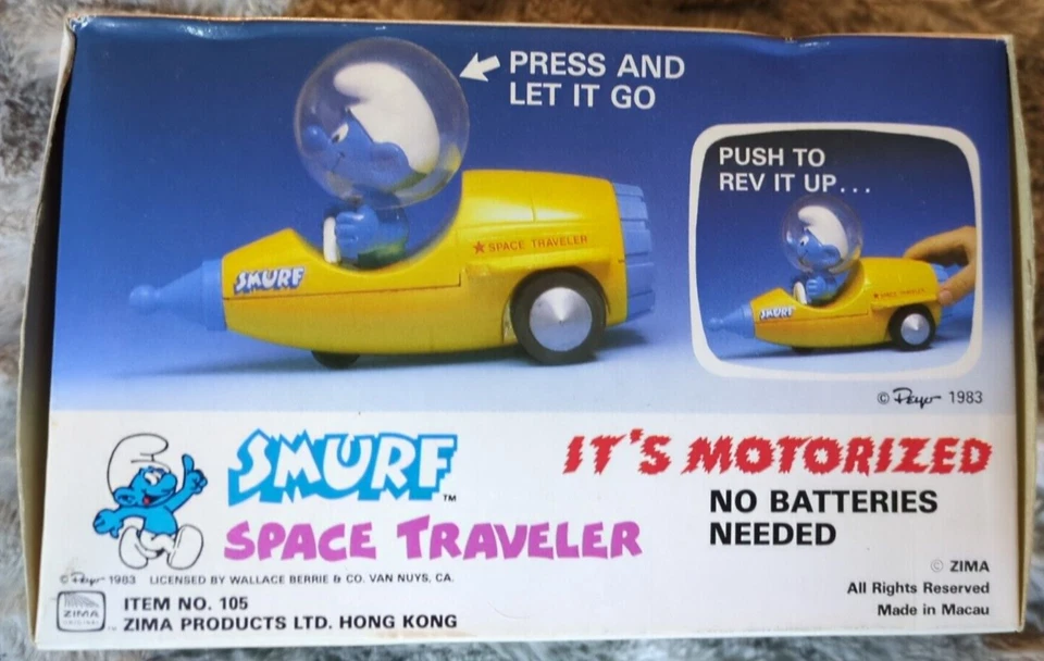 Raro De Colección 1983 PEYO Motorizado SMURF SPACE TRAVELER Press & Go - Nuevo En Caja Foto 2 de 2