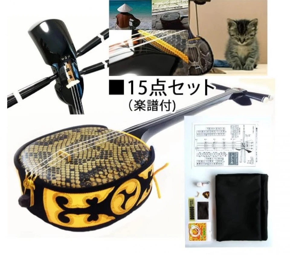 Ryukyu Sanshin With 15 Piece Set for Beginners Okinawa Shamisen Japan Instrument - Image 3 of 4