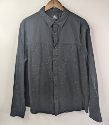 Rock & Republic Black Flecks Long Sleeve Cotton Shirt Men's Size XL Roll Tab