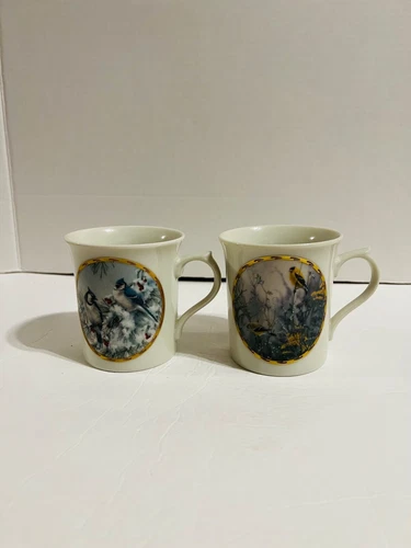 2 Lenox Nature’s Collage Mug Winter Song, Golden Splendor Signed 10oz Birds