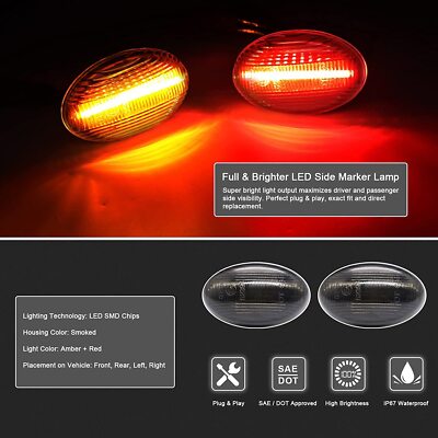 Amber/Red LED Fender Side Marker Light Smoke For 99-10 Ford F350 F450 Dually Bed