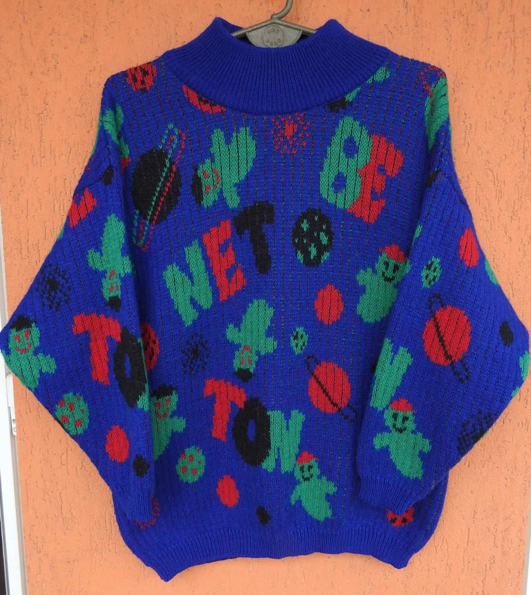 Pull Femme United Colors Of Benetton Vintage Années 80 - Laine Mélangée Rouge Taille 44 (défauts)