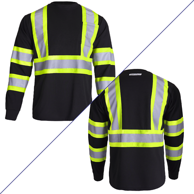 #ad Black Hi Vis Shirt ANSI Reflective Safety Long Sleeve HIGH VISIBILITY $21.75