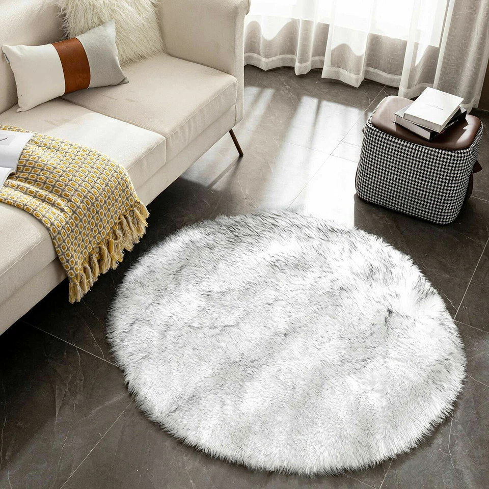 Faux Fur Sheepskin Fluffy Area Rugs Round Shaggy Carpet For Bedroom Living room - Image 4 of 4