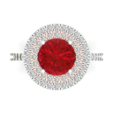 2.8 ct Round Cut Halo Tourmaline Gem Promise Bridal Wedding Ring 14k 2 tone Gold