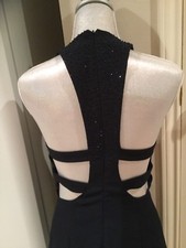 Women’s Blue Beaded keyhole cut-out Long Formal Prom Dress Reggio NEW 2/4