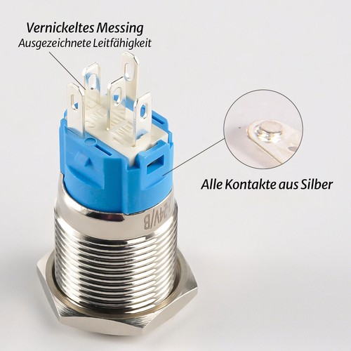 Ø 22mm Metall Druckschalter Drucktaster KFZ LED Beleuchtet 5V 12V 220V / 5A IP66 - Bild 7 von 34
