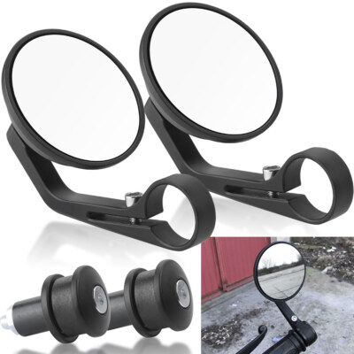 2x Motorcycle Round 7/8'' Bar End Rearview Side Mirrors For Bobber Cafe Racer 2x