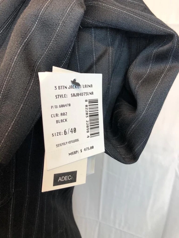 NWT $475 Philippe Adec Black 3 Button Blazer Wool Pant Suit Formal Business Sz 6 - Image 3 of 4