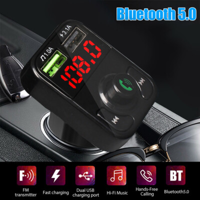 Car Wireless Bluetooth FM Transmitter MP3 Hands-free LED Screen USB Charger 2.4A