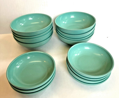 15 Mel Mac Dinnerware Bowls TURQUOISE, 8 Cereal & 7 Fruit,  Boonton NJ