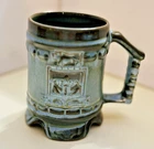 Vintage Frankoma Pottery Mug Prairie Green Glaze Military Folk Polk Historical