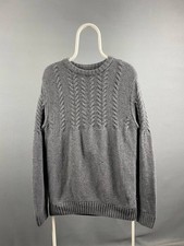 Barbour Men Cable Knit Sweater Size M Gray Wool Crew Neck Long Sleeve