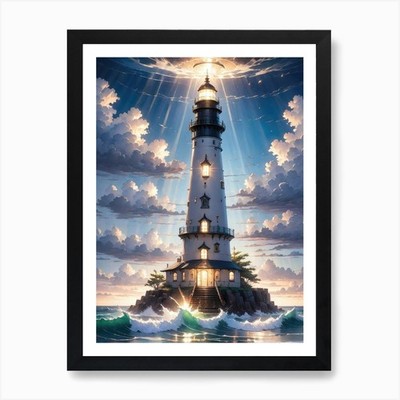 Ein Leuchtturm mitten im O gerahmtes Wandbild Poster Leinwanddruck Bild
