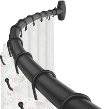 48-64 Matte Black Curved Shower Curtain Rod, Adjustable, Bowed, Drill, Round