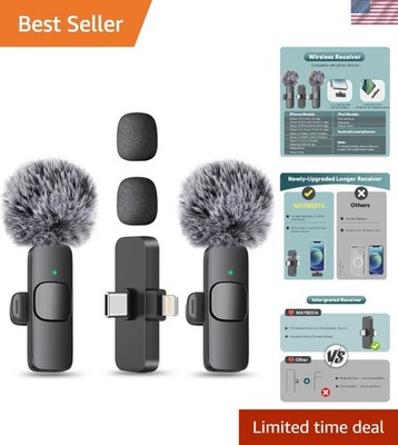 Wireless Mini Microphone for iPhone, Android Phone - 2 Pack Lavalier Lapel Mi...