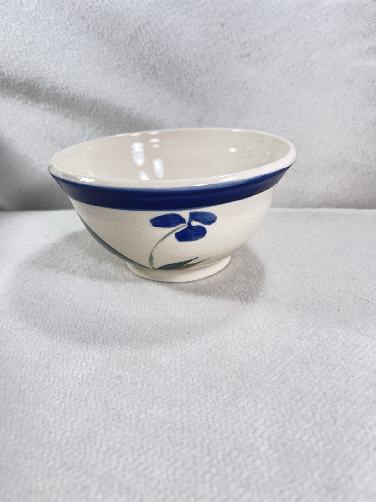 Art Pottery Handpainted Blue Floral Bowl Signed 6”