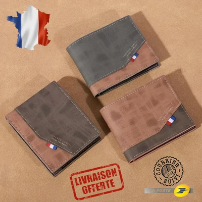 Portefeuille Homme Vintage Cuir PU - Compact Haute Capacité Porte-Cartes Monnaie - Photo 1/4