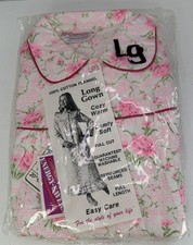 Vtg 20th Century Wear Pink Floral Flannel Nightgown Long NIP Deadstock Large