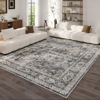 Area Rug 5x7 Washable Rug Boho Soft Non-Slip Non-Shedding Faux Wool Vintage f...