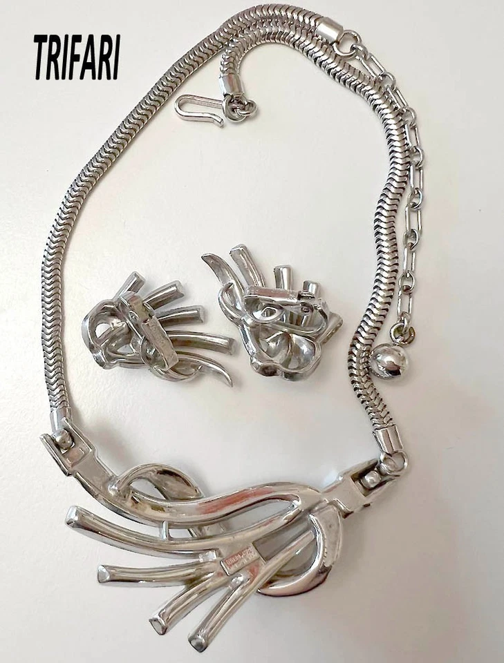 Trifari A. Philippe Pat Pend "Comet collection 1953", collier, orecchini vgt - Immagine 4 di 4