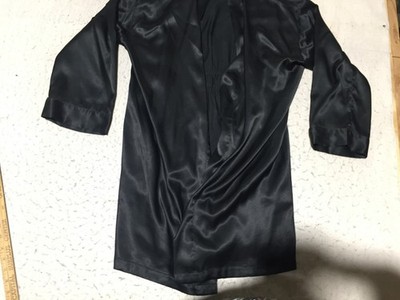 Victorias Secret Robe Womens One Size Black Shiny Satin Long Sleeve Tied Front