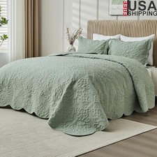 Quilted Bedspread Set King Size Soft Touch W/ Pillow Shams Easy Care All Season