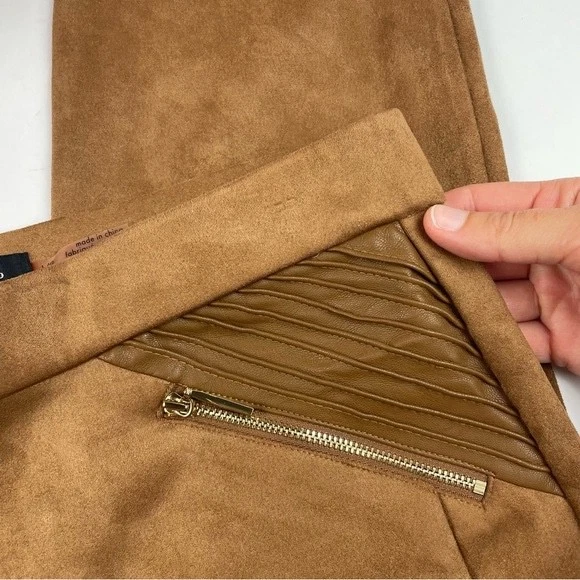 Pantalones de vestir Ivanka Trump marrón dorado con cremallera para mujer grandes de diseñador de cuero sintético Foto 3 de 4