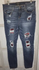 Judy Blue Women Skinny Fit  Jeans Size 11/30 Buffalo Plaid Patch Distressed