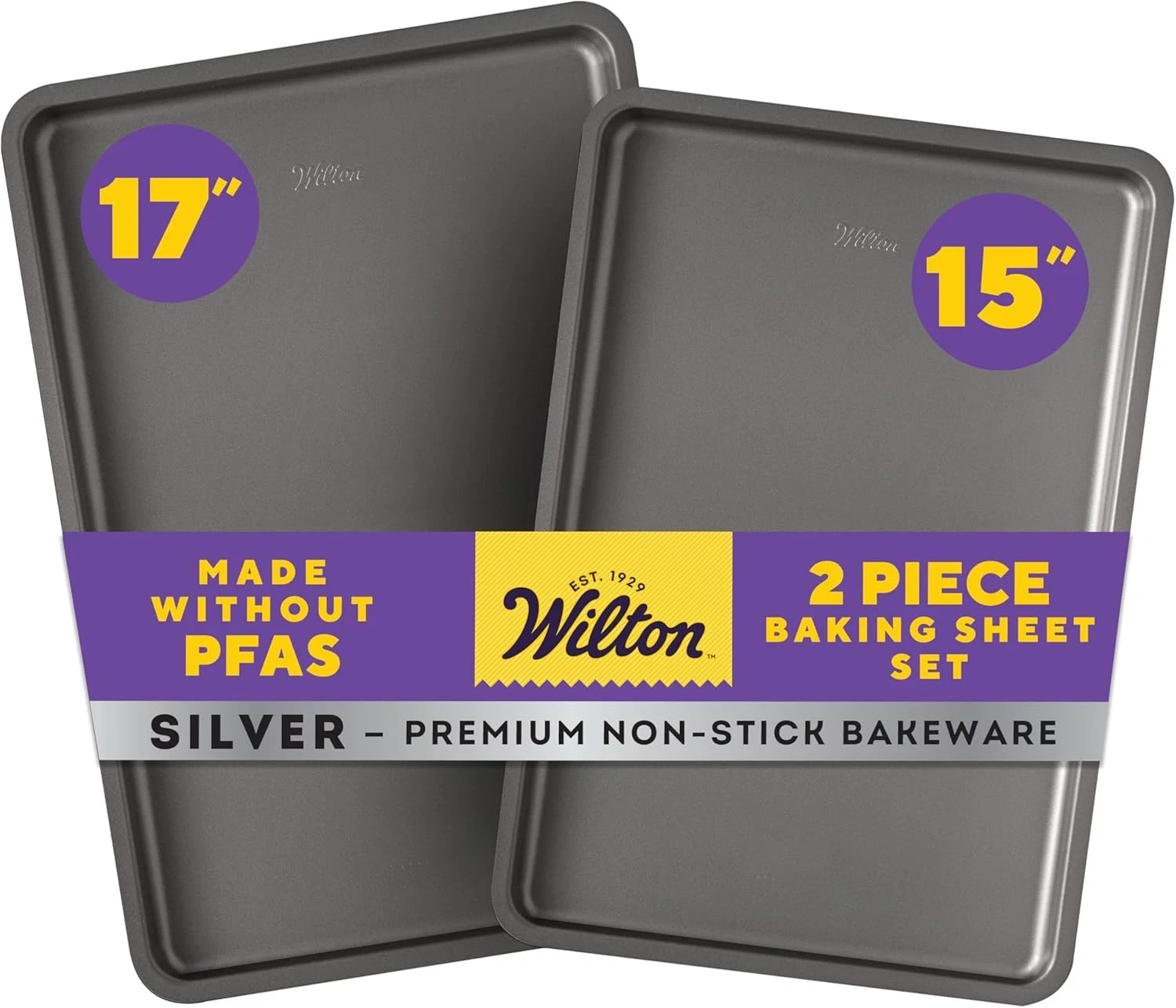 Wilton Silver 2- Piece Non-Stick Baking Sheet Set, Cold-Rolled Steel Bakeware