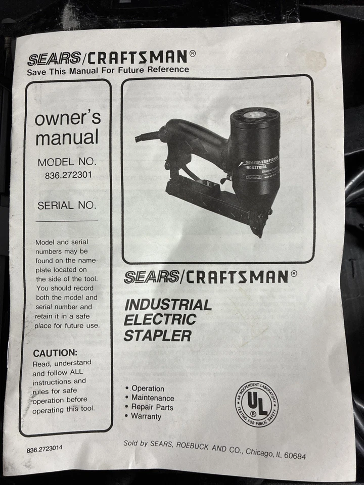 Grapadora eléctrica industrial de colección Sears Craftsman #836.27230 con grapas - EE. UU. - ¡FUNCIONA! Foto 2 de 4