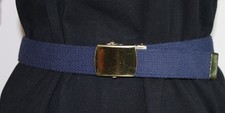 VTG 70s/80s Unbranded Navy Blue Canvas Military Belt Brass Made in USA 36" SM