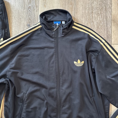 Classic Adidas 3 Stripe Black / Gold Track Suit Jacket & Pants Mens 3-4XL #774 - Picture 3 of 8