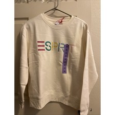 NWT Esprit Women's Logo Fleece Crewneck Sweatshirt Embroidered 80s - XS