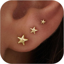 3 Pair Tiny Flat Back Earrings for Women - 14K Gold/White Gold Plated Cute Small