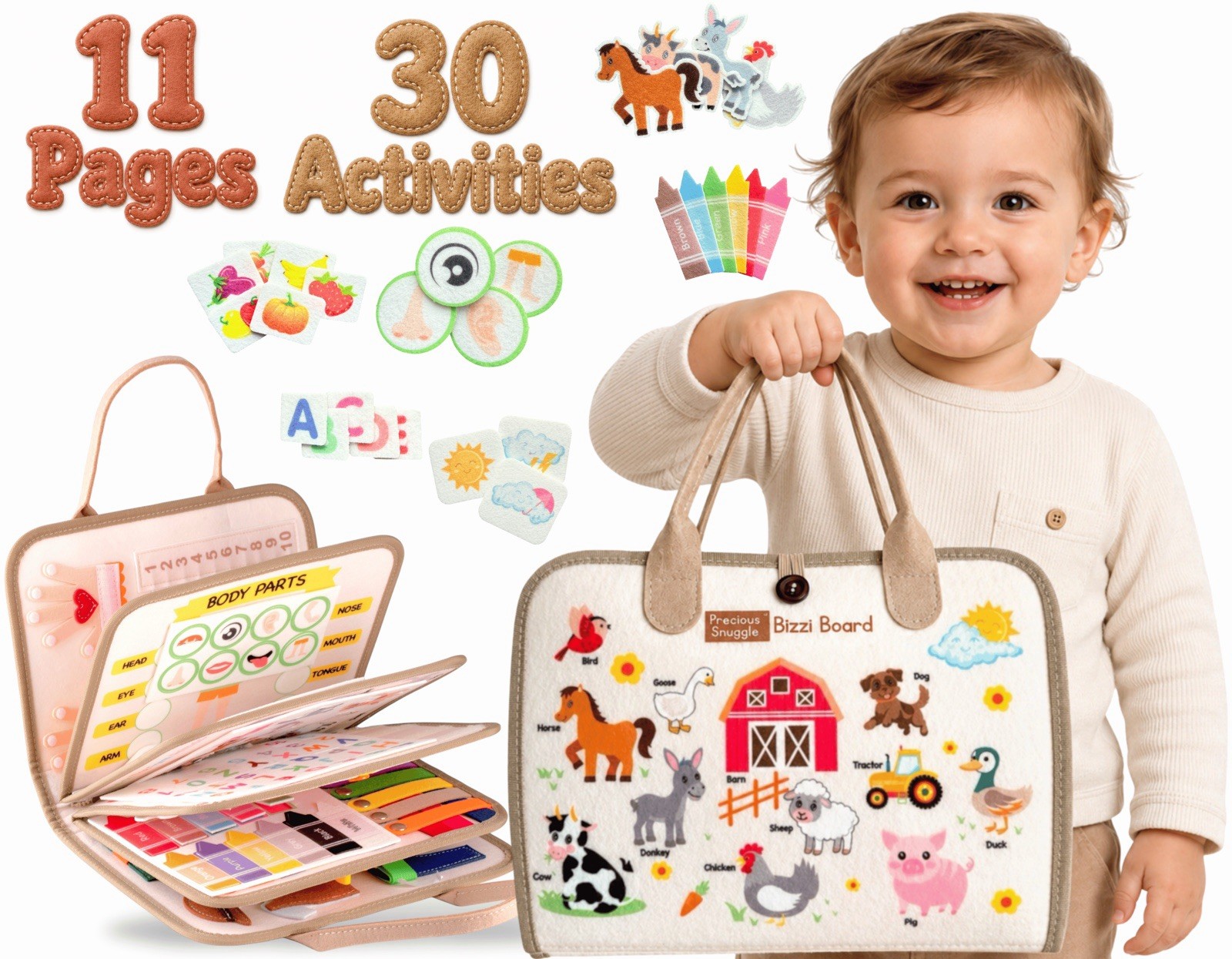 Busy Board for Toddlers Montessori Sensory Travel Toy Gift Felt Activity Book