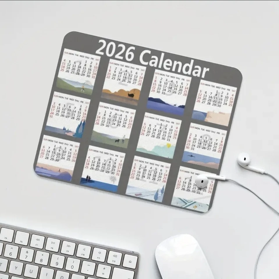 2026 Calendar Mouse Pad 9.5"x8" Non Slip Rubber Bottom Large Computer Holidays - Image 3 of 4