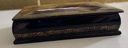 Fedoskino Signed Vintage Russian Lacquer Box Hand Painted Sailing Ship Harbor - Bild 8 von 9