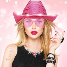 PINK Cowboy Hat Led Sequins Light Up Fun Flashing PINK Sparkly Brim Cowgirl Hat