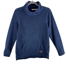 L.L. Bean Navy Blue Mock Neck Fleece Pullover Hand-Warming Pouch Size XS